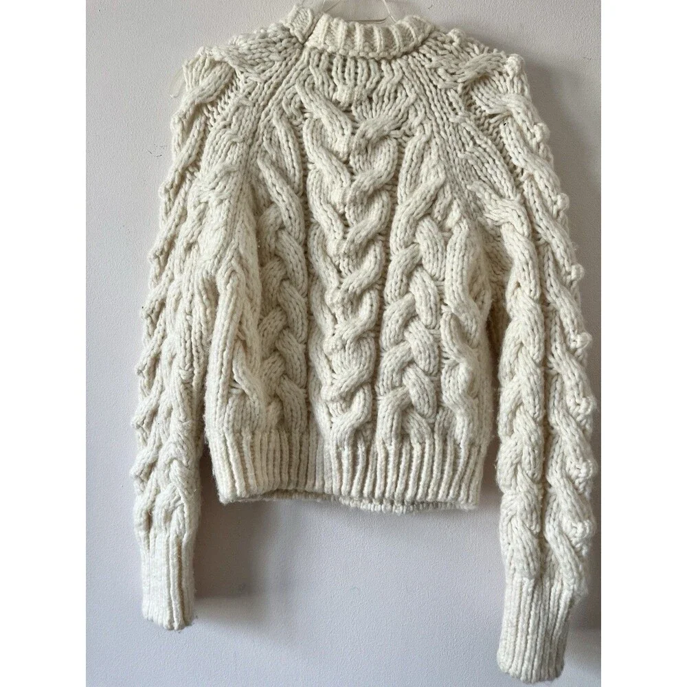 Zara Chunky Cable Knit Cropped Cream Ivory Sweater Size S Cozy Cottagecore - Picture 6 of 6